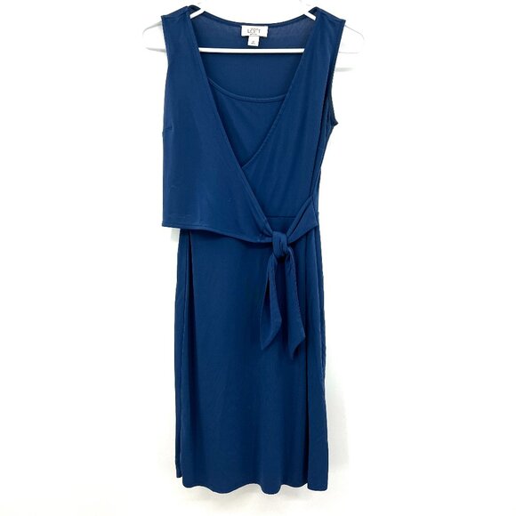 Loft Deep Blue Faux Wrap Sleeveless Midi Dress Women's 0P - Picture 1 of 6